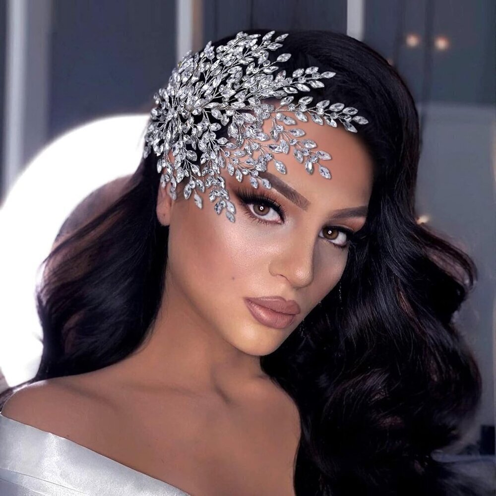 Bridal Rhinestone Headpiece for Wedding,Leaf Crystal Hair Pieces Bride S… - Picture 4 of 6